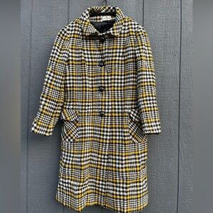 Vintage Yellow Tartan Peacoat | Plaid Wool | Classic Double-Breasted Style